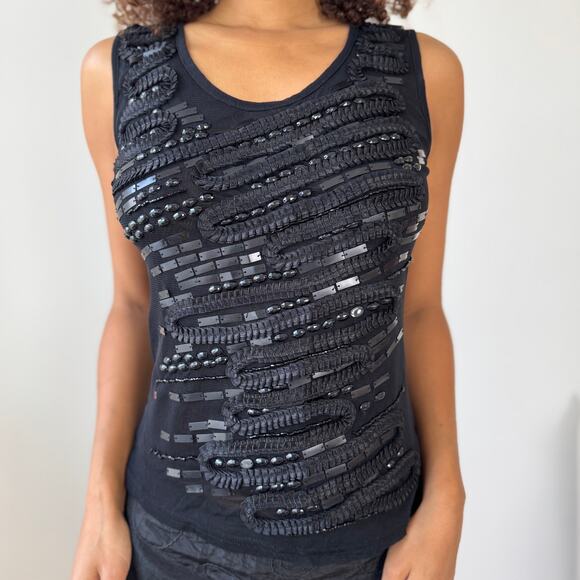 Euro Vintage Black Mesh Beaded Tank (Medium) - Picture 5 of 5